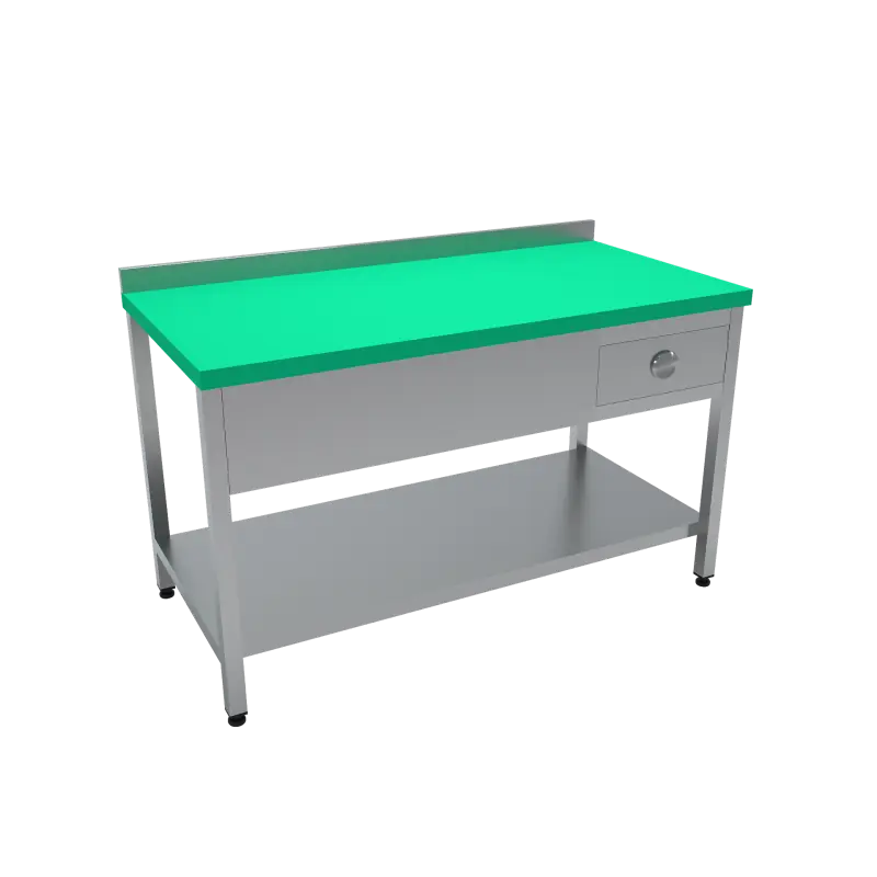 Çalışma Tezgahı Polietilen Tablalı Taban Raflı Tek Çekmeceli 120x70x85 CM Turkuaz