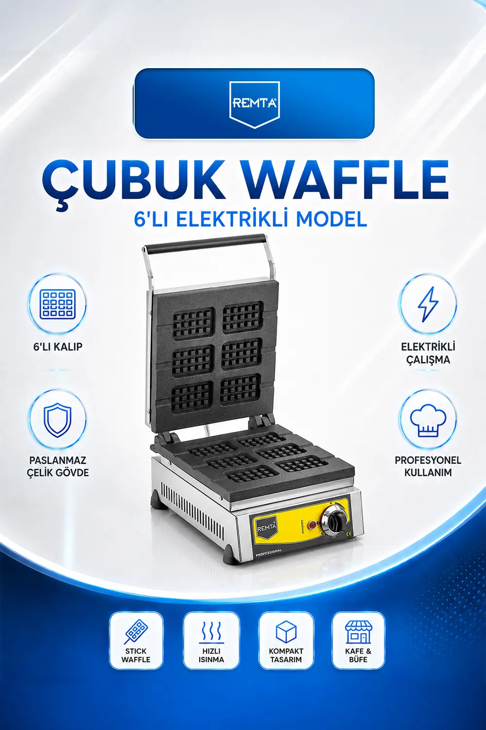Çubuk Waffle Makinesi Elektrikli 6'lı